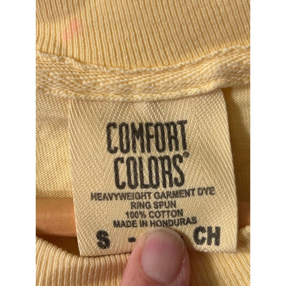 Comfort Colors Surfer Boy Pizza Graphic Tee Yellow Cotton T Shirt‎ Size Small - Picture 3 of 4